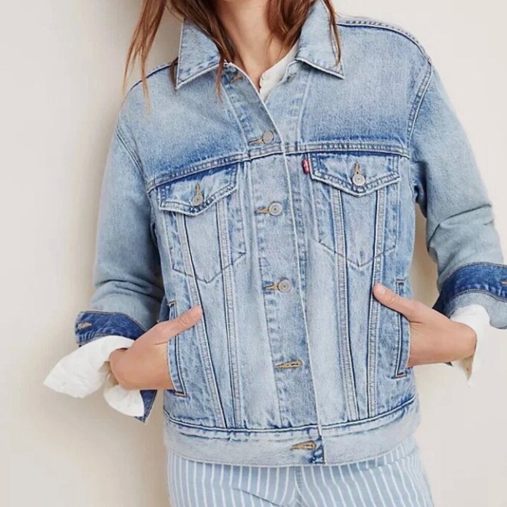 Denim Ex-Boyfriend Trucker Jacket | Levi's x Free People | Sz M Women's